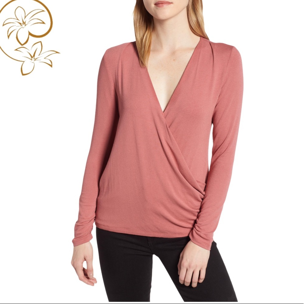 BOBEAU Pink Taffy Faux Wrap Knit Top Size Small